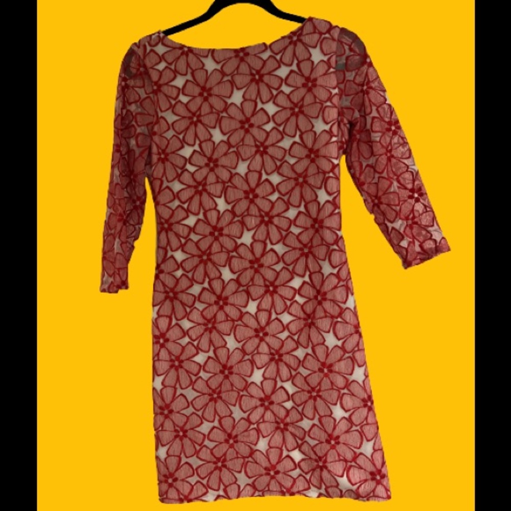 DVF Serita Red & White Tulle Lace Dress Size 6 US M